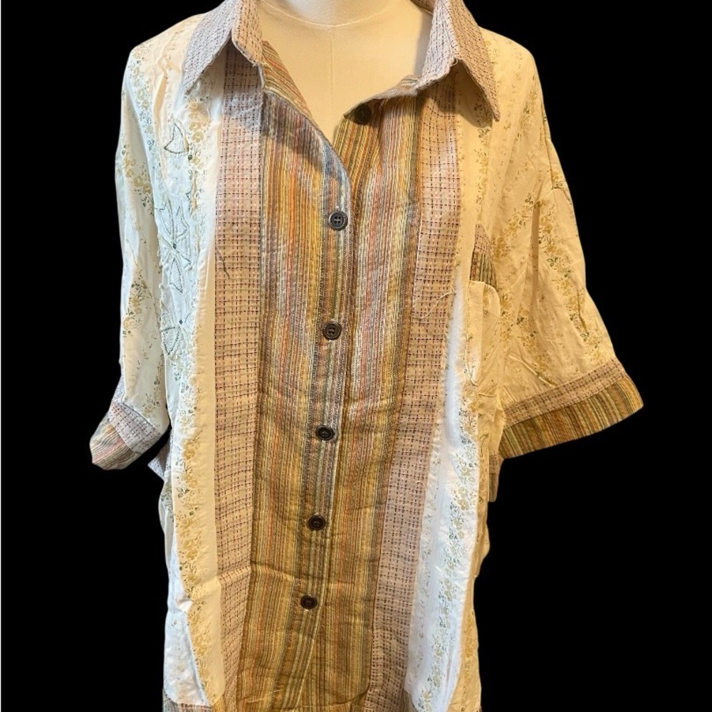 POL Printed Button Down Patchwork Short Sleeve Sh… - image 10